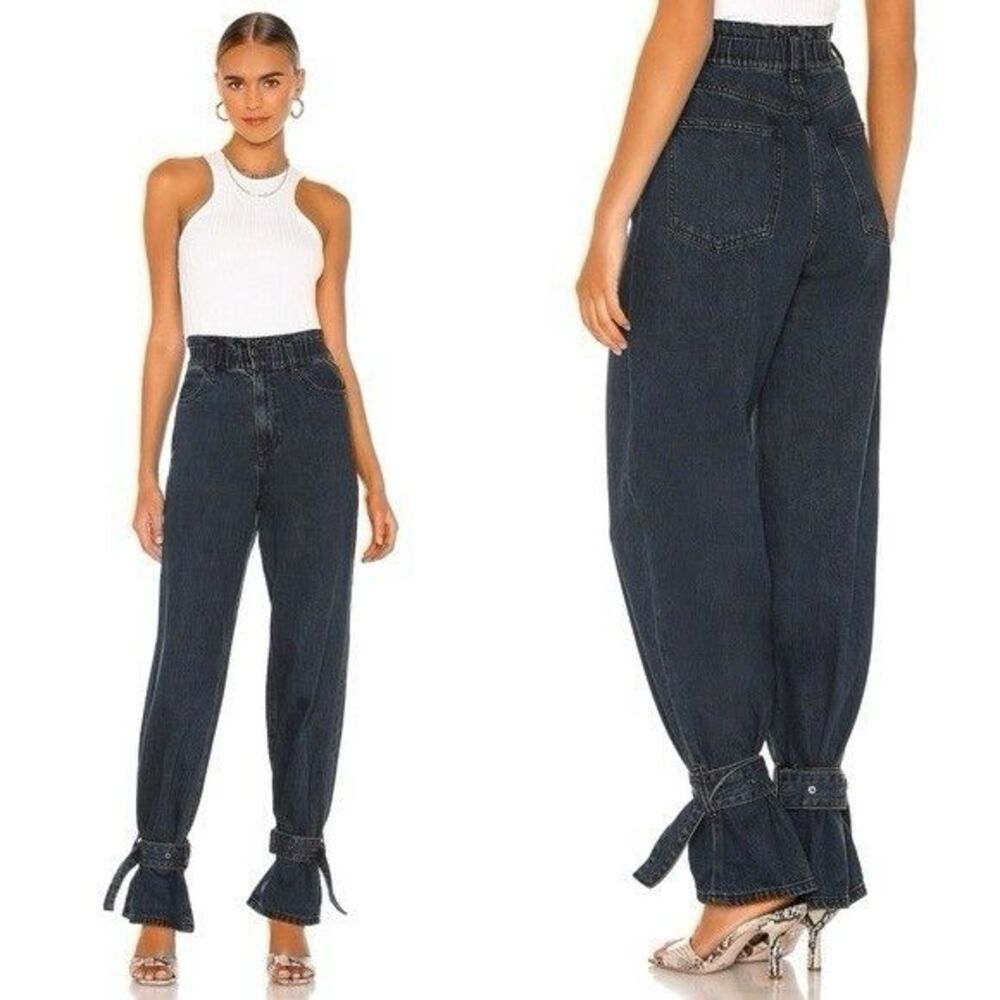 WeWoreWhat Paperbag Buckle Jeans 27 Dark Wash Denim High Rise Ankle Tie Stretch